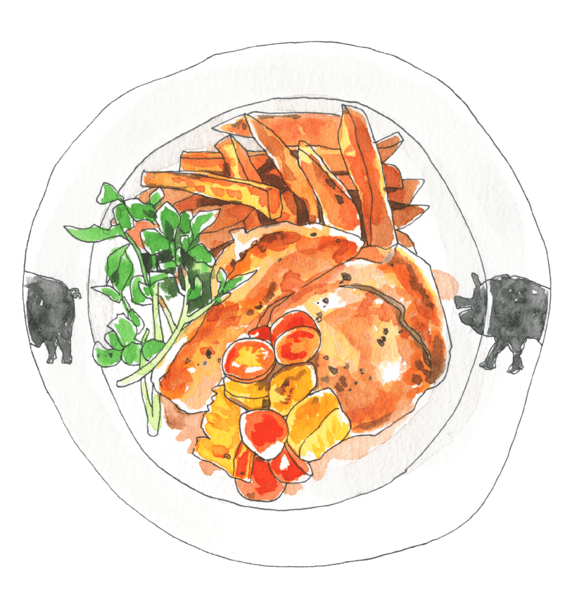 豚ロースステーキ トマトとオレンジのバルサミコソース